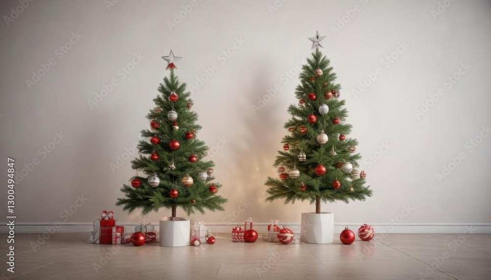 Minimalist Christmas tree with geometric ornaments and bold lines , decorations, modern Minimalist Christmas tree with geometric ornaments and bold lines , decorations, modern