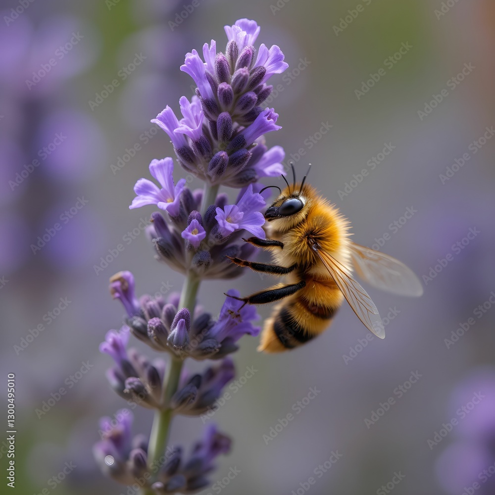Honeybee Pollinating Lavender Flowers in Bloom Honeybee Pollinating Lavender Flowers in Bloom