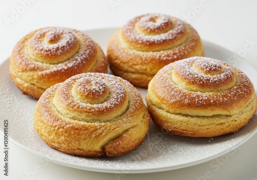Wallpaper Mural A close-up shot captures four golden-brown pastries on a white plate, arranged against a clean white background. T Torontodigital.ca