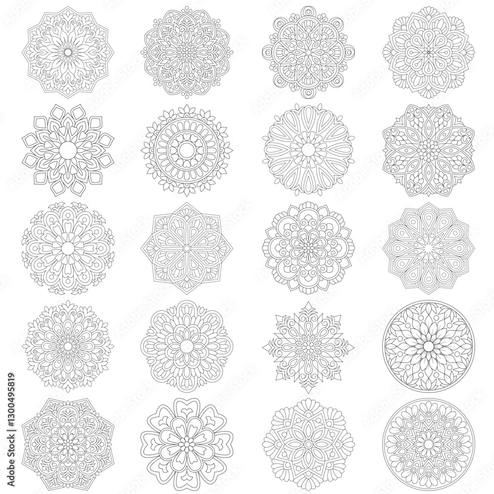 20 Flower Mandala pattern design set Mandalas coloring book pages, Vector File 20 Flower Mandala pattern design set Mandalas coloring book pages, Vector File