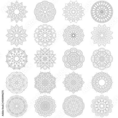 20 Mandala Floral pattern design set Mandalas coloring book pages, Vector File