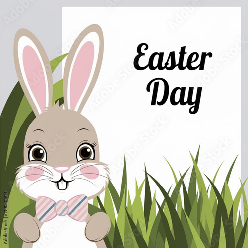 Cute rabbit bunny peeping out easter day poster vector illustration with a white background