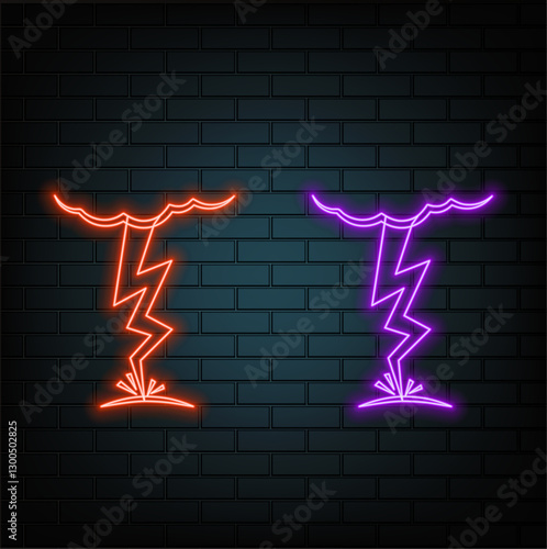 purple lightnings, electric strikes, thunderbolt discharges isolated on transparent background. Set of magic sparking, electric impact effects, vector realistic illustration
