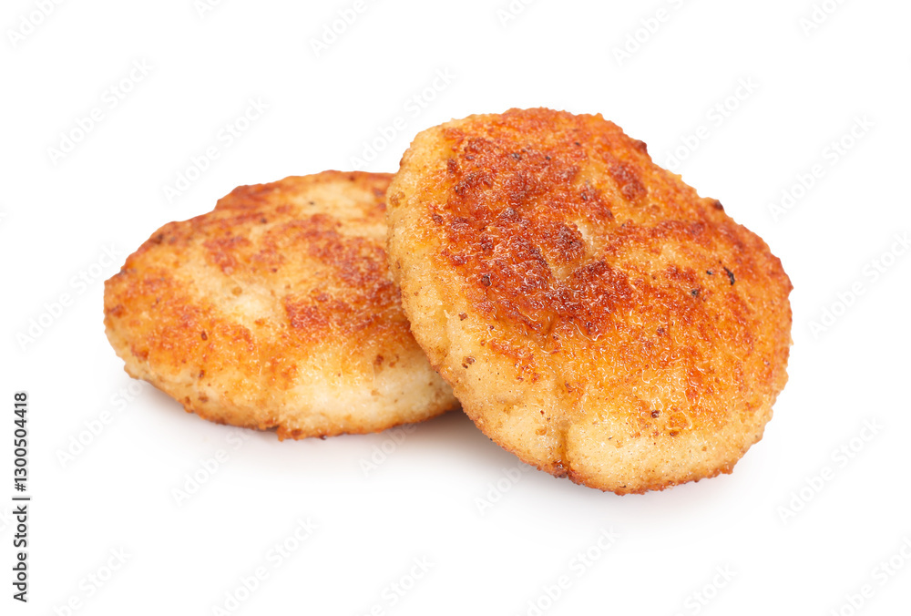 Two delicious roasted patties isolated on white Two delicious roasted patties isolated on white