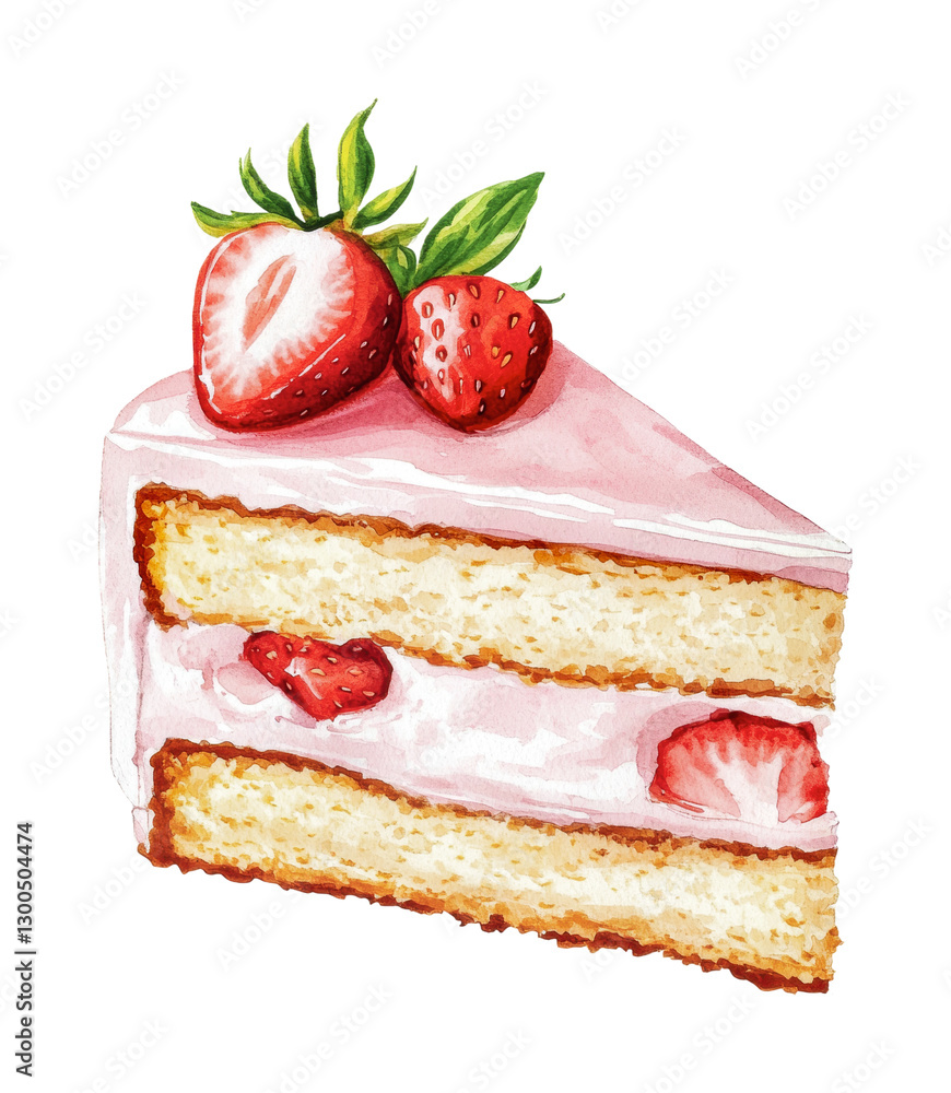 Delicious strawberry cake slice ready for dessert at a summer gathering or birthday celebration with friends and family, cut out Delicious strawberry cake slice ready for dessert at a summer gathering or birthday celebration with friends and family, cut out