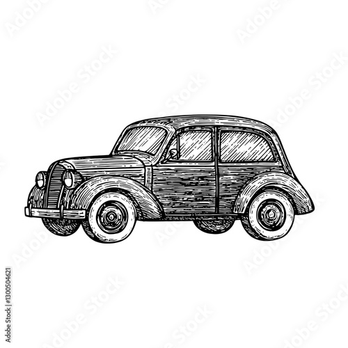 Vintage car illustration showcasing classic design and craftsmanship with detailed engravings
