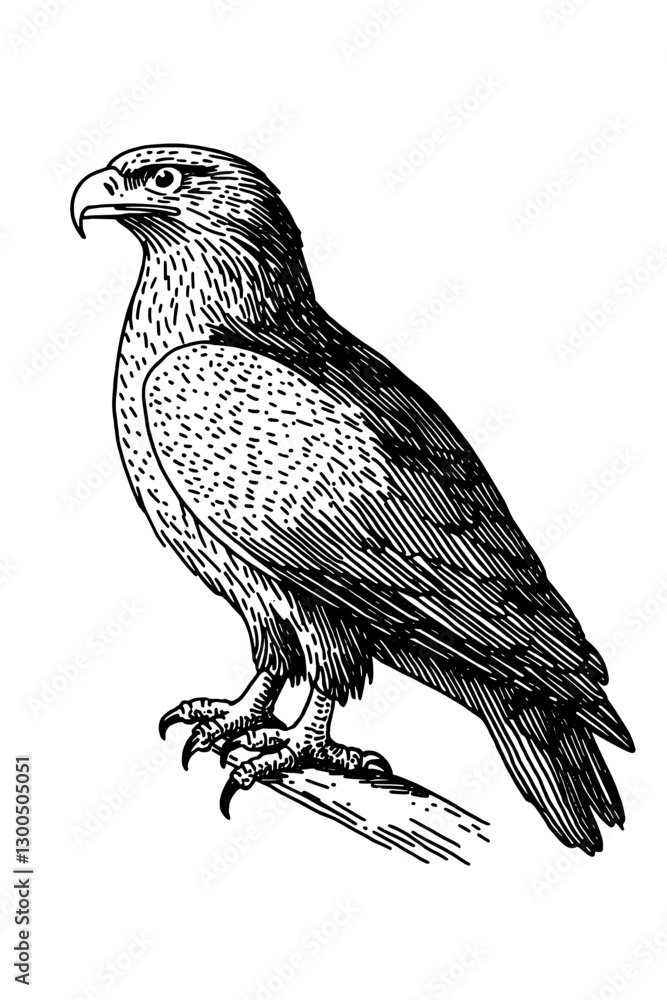 Fototapeta premium Engraved illustration of a majestic eagle perched on a branch in a natural setting