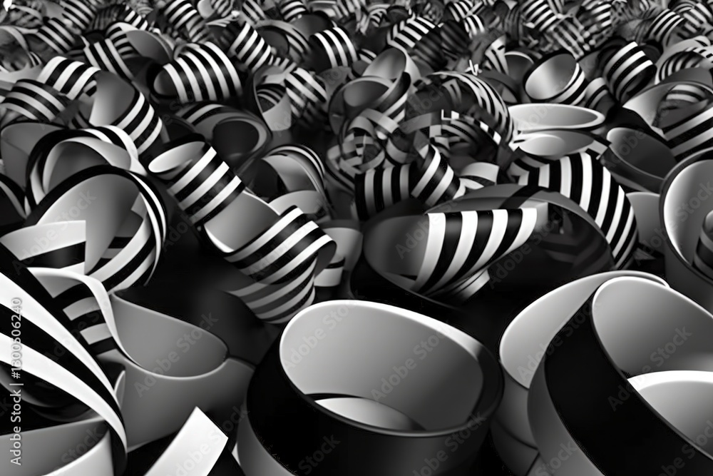 Fototapeta premium Abstract background with ribbons shapes, black and white, design asset, backdrop