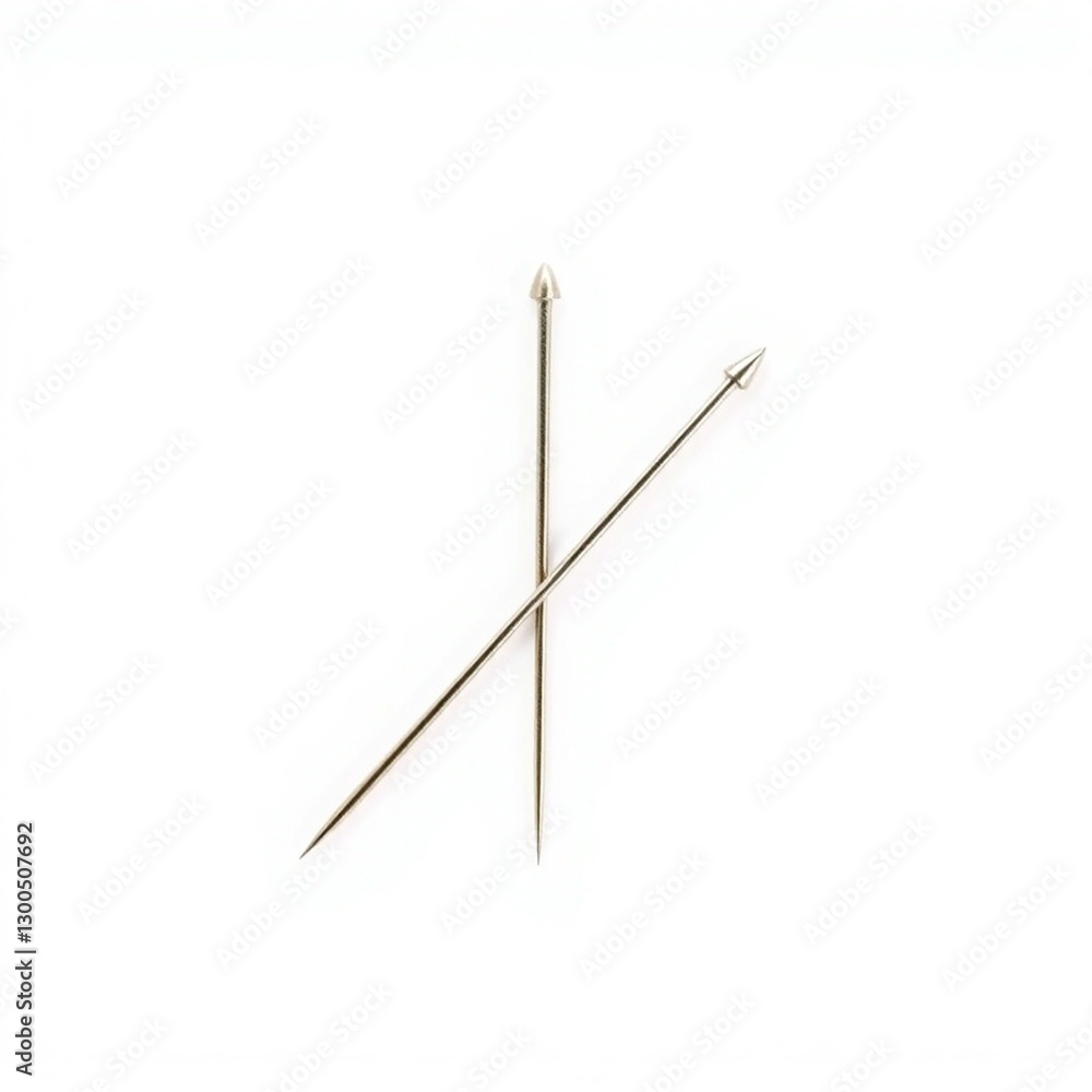 High-resolution image of a single sewing needle set against a white background, meticulously photographed for commercial use with precise clipping for seamless integration High-resolution image of a single sewing needle set against a white background, meticulously photographed for commercial use with precise clipping for seamless integration