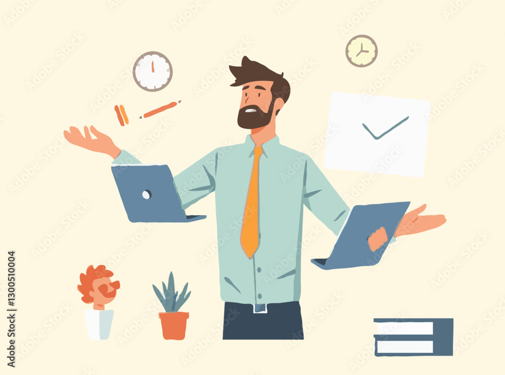 Finding Balance: Man Juggling Work and Personal Life Responsibilities Finding Balance: Man Juggling Work and Personal Life Responsibilities