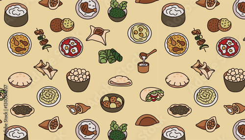 Traditional Middle Eastern Cuisine Seamless Pattern