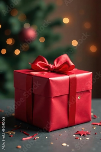 Gift box wrapped in a large piece of red wrapping paper, large gift, festive