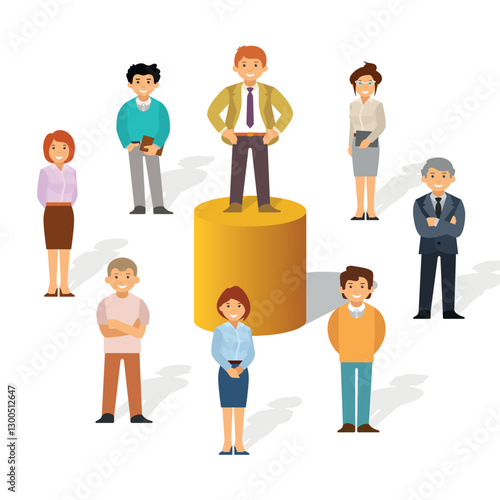 Team leadership vector concept with man standing on pillar in flat style