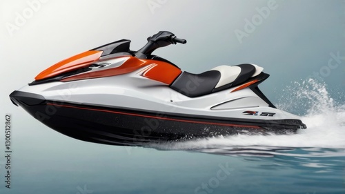 Coral and Silver Jet Ski with Curved Tank Side View Gliding on Water