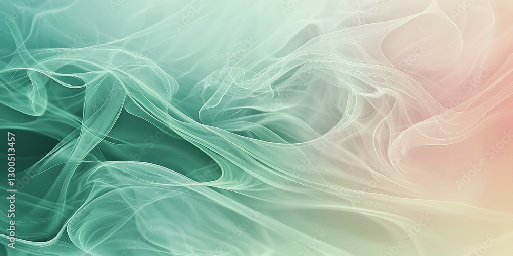 Fototapeta premium Abstract green background. Clouds of smoke with a pink gradient