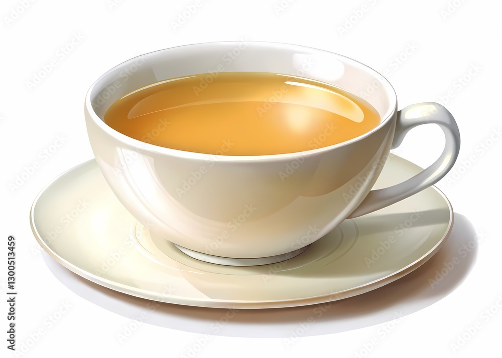 Cup of hot tea on white background - A white ceramic cup filled with hot tea, placed on a matching saucer against a clean white background, creating a minimalistic look.
Cup of hot tea on white background - A white ceramic cup filled with hot tea, placed on a matching saucer against a clean white background, creating a minimalistic look.