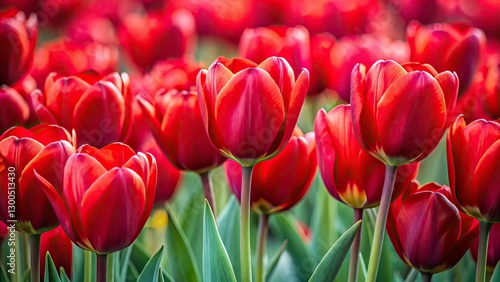 A vibrant closeup of 45 stunning red tulips, a breathtaking spring floral display.