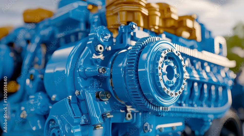 Powerful Blue Engine Close Up Powerful Blue Engine Close Up