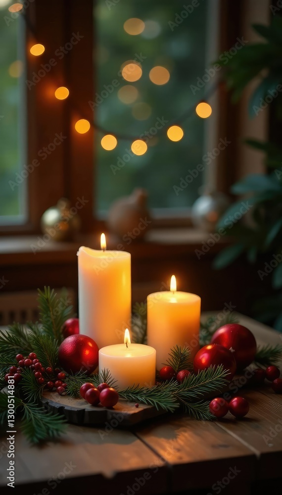 Soft bokeh lights on a wooden table with decorative candles and ornaments, decorative candles, natural elements, soft bokeh lights Soft bokeh lights on a wooden table with decorative candles and ornaments, decorative candles, natural elements, soft bokeh lights
