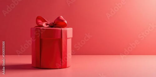 Tall cylindrical gift box wrapped in red paper with a bow, gifting, wrap