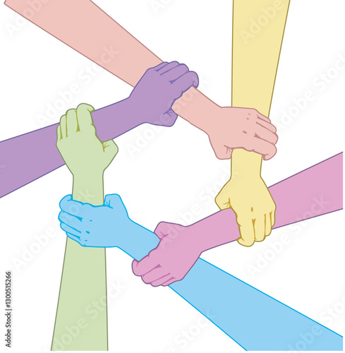 Hands of people colored soft color is not important playfulness holding each other. The concept of friendship and equality.  together stronger work rejecting racism despite different skin color