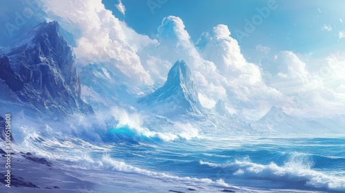 Wallpaper Mural ocean breaks on shore Torontodigital.ca