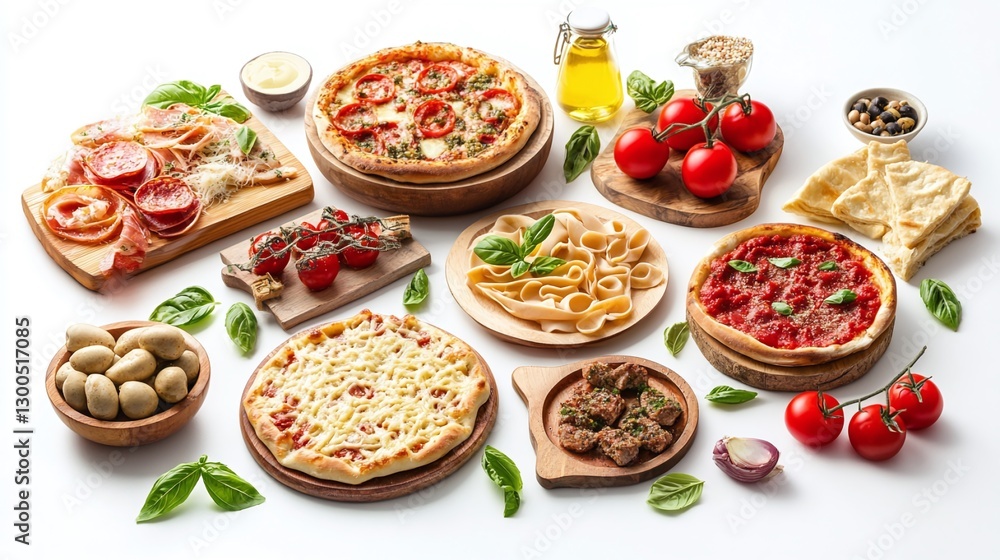collection of assorted Italian food on a white background collection of assorted Italian food on a white background