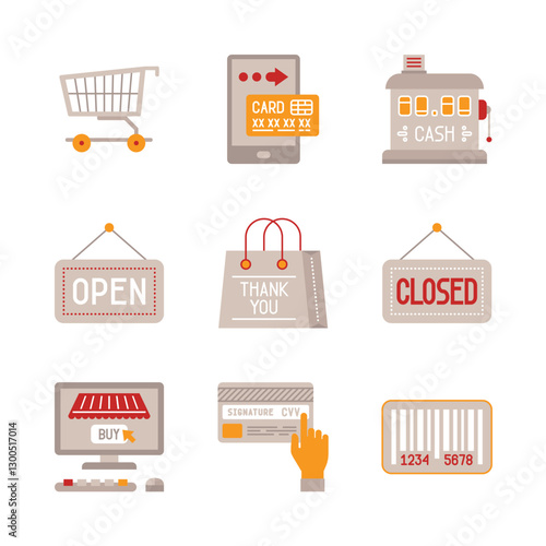Set of vector shopping icons and concepts in flat style
