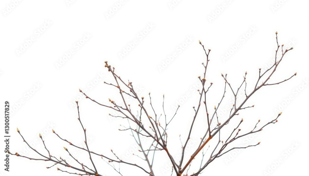 Fototapeta premium Delicate, bare branches isolated against a pure white backdrop, line, stock photo