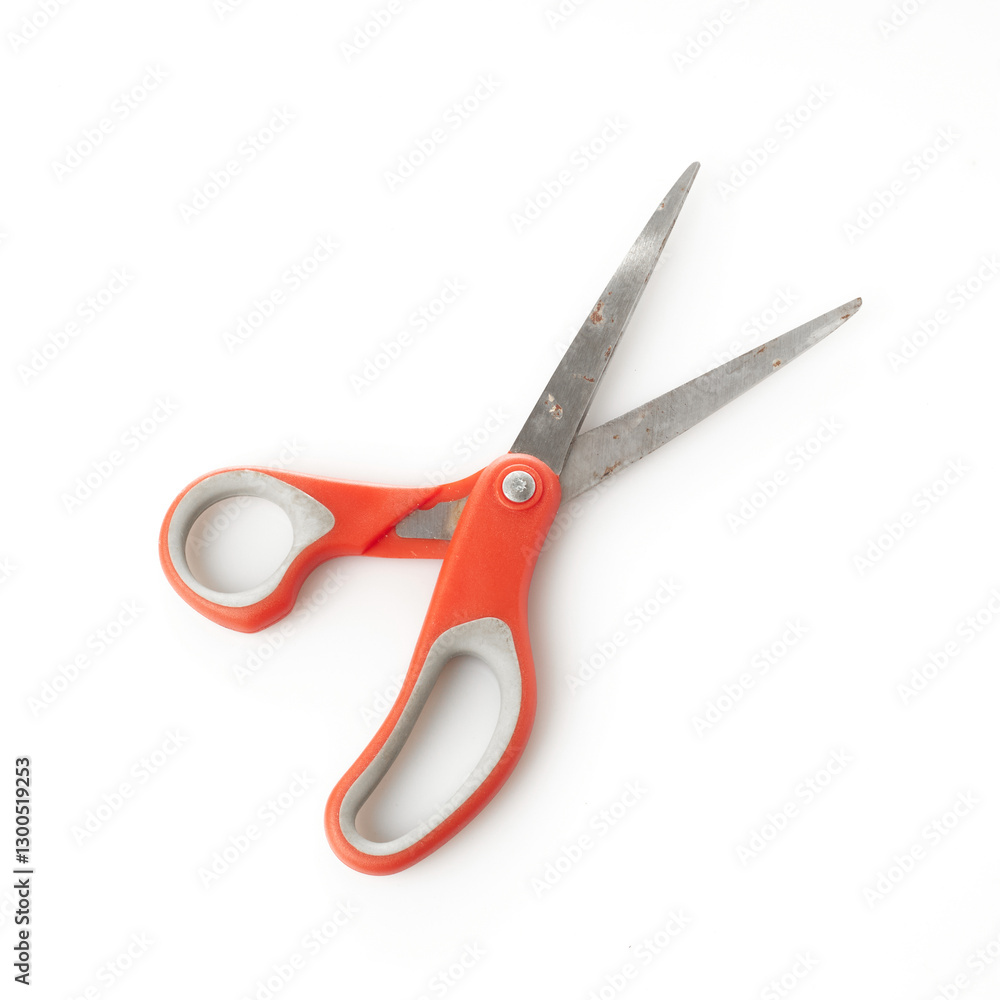 Scissors With Orange Handles Isolated on a White Background for Crafting and Cutting Tasks Scissors With Orange Handles Isolated on a White Background for Crafting and Cutting Tasks