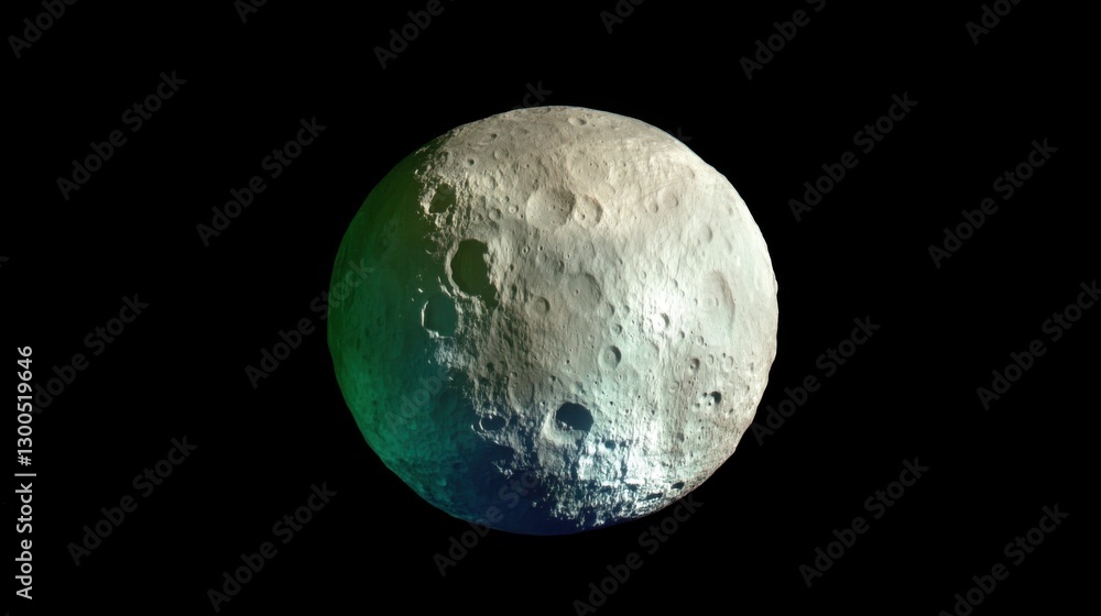 A detailed view of a dwarf planet's surface marked with craters set against the darkness of space, offering insights into planetary form and celestial phenomena. A detailed view of a dwarf planet's surface marked with craters set against the darkness of space, offering insights into planetary form and celestial phenomena.