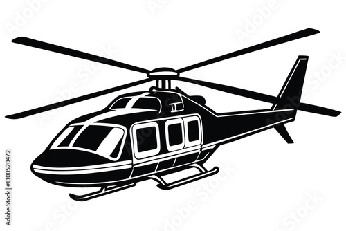 Black Hawk style helicopter silhouette in black isolated on white background