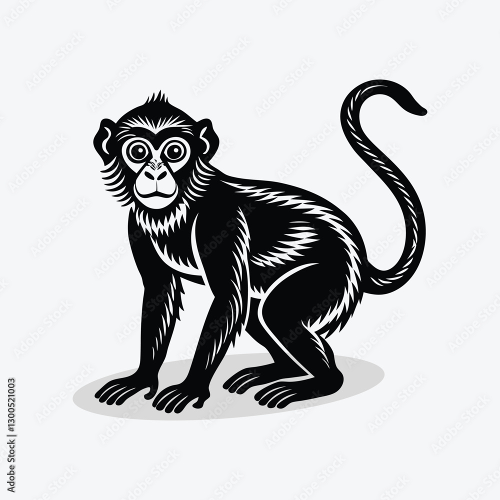 Fototapeta premium A cute cartoon monkey animal silhouette simple flat design vector.