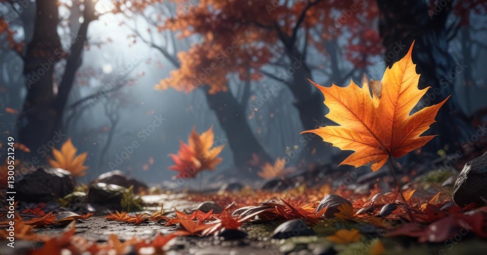 Rare and colorful leaves in a mysterious atmosphere, dark, colorful Rare and colorful leaves in a mysterious atmosphere, dark, colorful