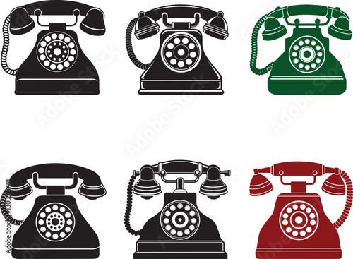 old telephone illustration silhouette black and color bundle