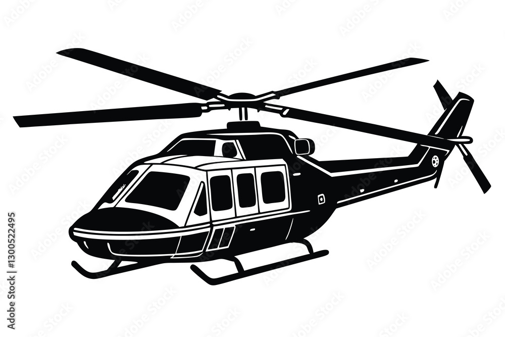Black Hawk style helicopter silhouette in black isolated on white background Black Hawk style helicopter silhouette in black isolated on white background