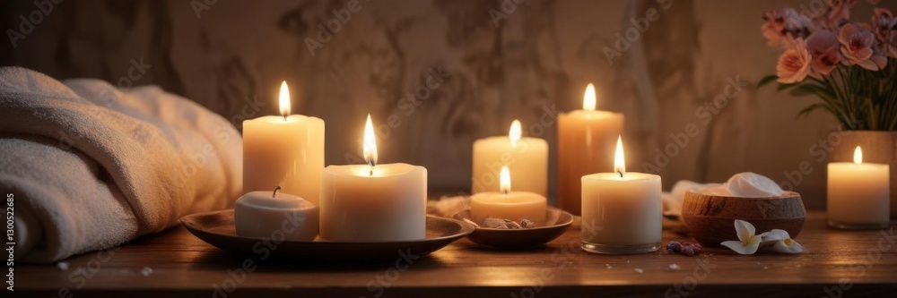 Soothing ambiance with candles, gentle facial massage, and nourishing skincare products, beauty, skincare, spa Soothing ambiance with candles, gentle facial massage, and nourishing skincare products, beauty, skincare, spa