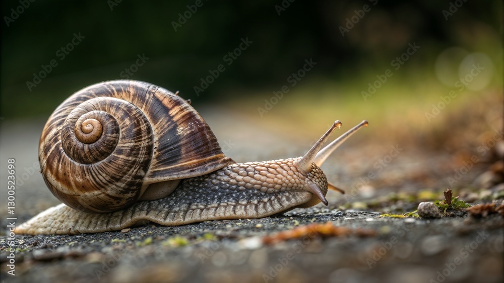 Close-up of snail slowly crawling on surface in natural environment Close-up of snail slowly crawling on surface in natural environment