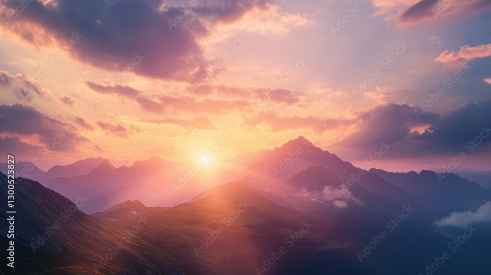 Fototapeta premium Majestic Sunrise Over Mountain Range with Vibrant Colorful Sky