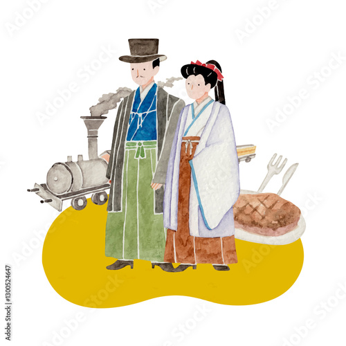 Obraz na płótnie 明治時代　日本の歴史　水彩 イラスト