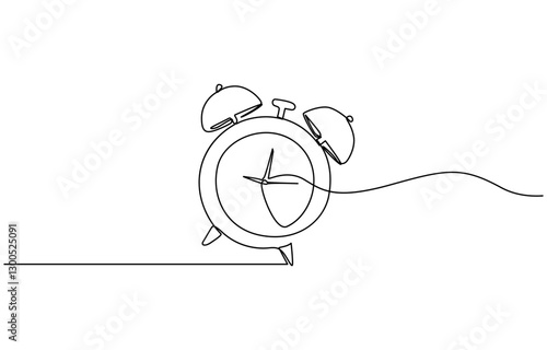 Alarm clock continuous one line drawing, Continuous line drawing of alarm clock. One line of alarm clock. Alarm clock continuous line art. Editable outline.