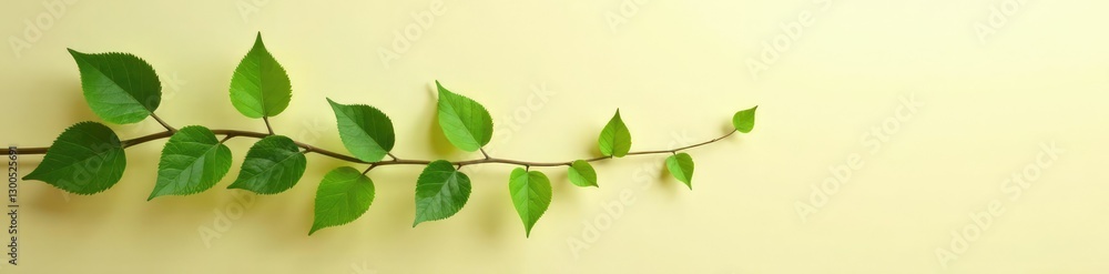 Glassy vine with green leaves on a natural beige gradient background, calming atmosphere, earthy tones Glassy vine with green leaves on a natural beige gradient background, calming atmosphere, earthy tones
