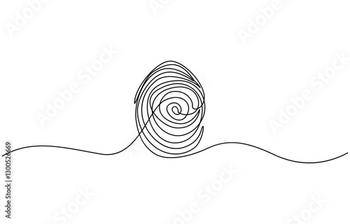 Continuous line drawing of bio metric scan symbol on white background, Linear drawing of a fingerprint. Continuous line drawing of bio metric scan symbol unique fingerprint.