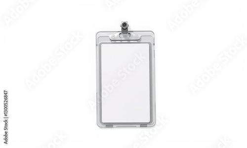 Clear badge holder mockup with clip for ID cards, showcasing blank space for customization. Ideal for events and professional use