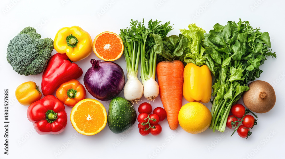 A selection of fresh vegetables and fruits, isolated on a white background. A selection of fresh vegetables and fruits, isolated on a white background.