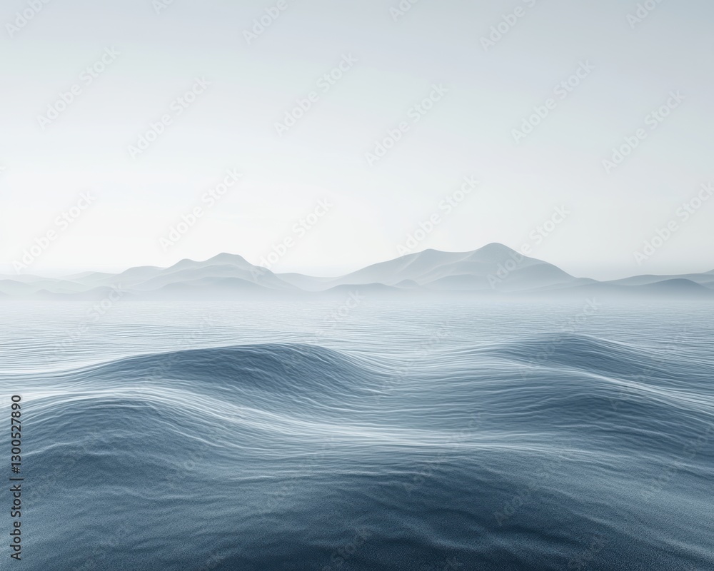 Obraz premium Serene Ocean Waves with Gentle Hills in the Background