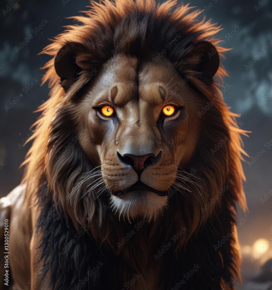 Fototapeta premium Lion in digital fantasy art with glowing eyes, Wildlife, Animal