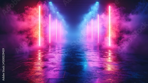 Wallpaper Mural Neon tubes light up a futuristic space with smoke background for product promo videos Torontodigital.ca