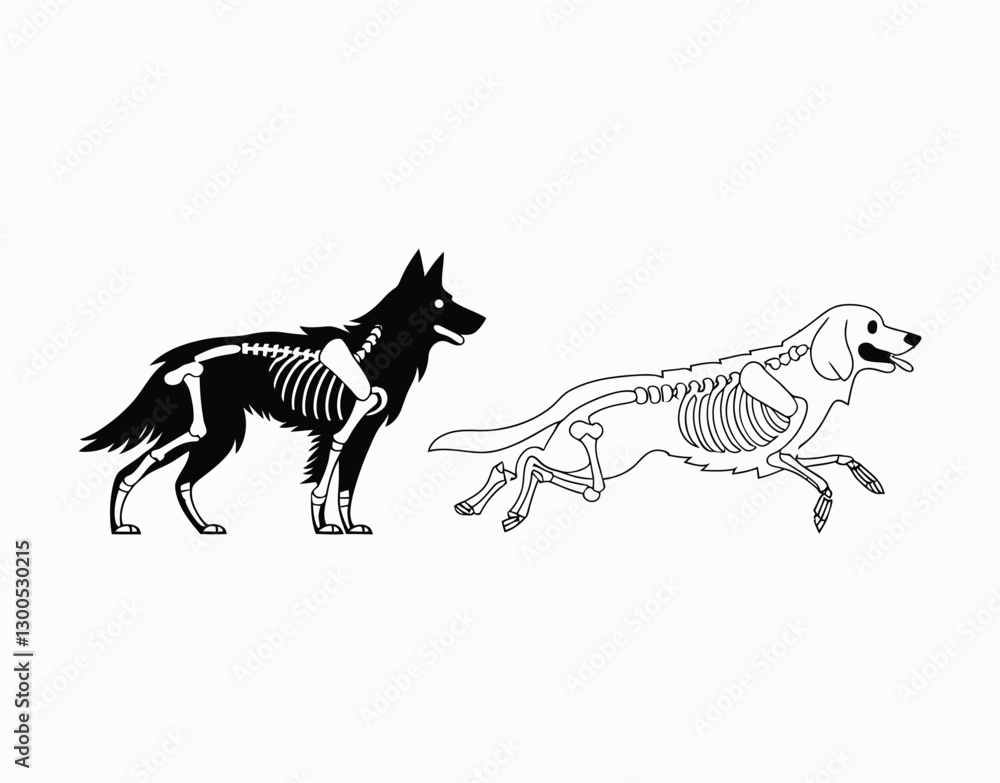 Fototapeta premium Elegant Dog Skeleton Silhouette Vector Template