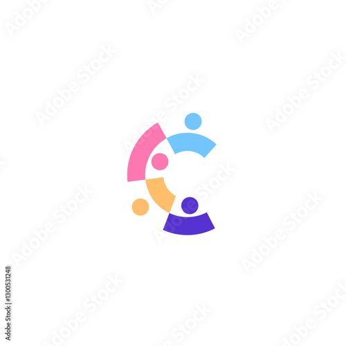 abstract community people C letter logo in flat colorful vector design style